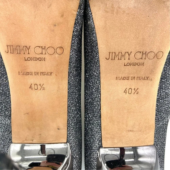 Jimmy Choo Romy 100 Silver Anthracite Stiletto Glitter Heel Pumps, EU 40.5 US 10 - Picture 10 of 11